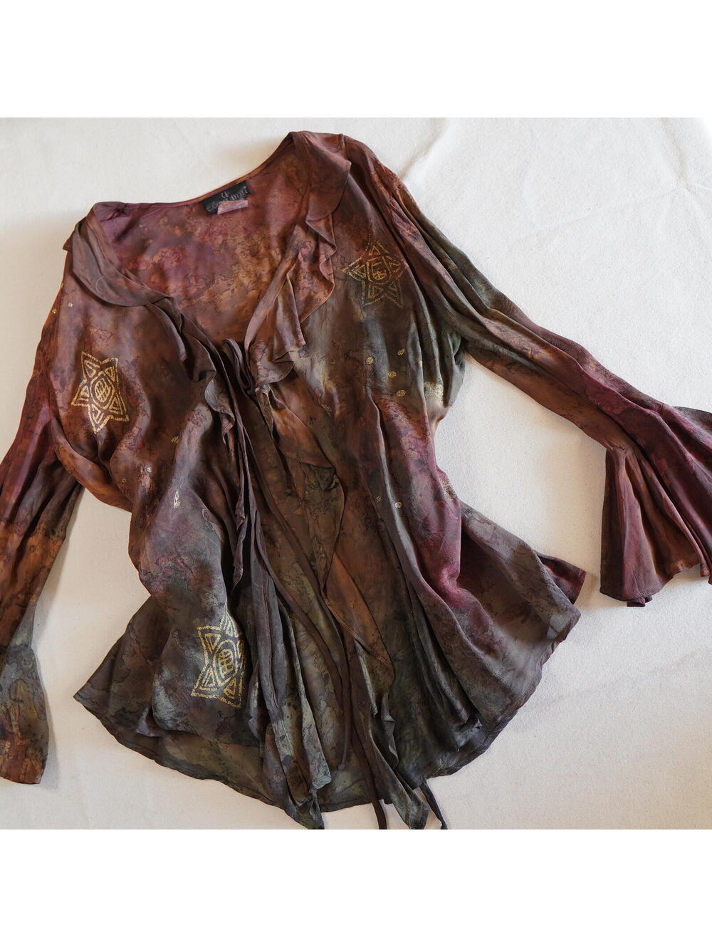 Y2K Whimsigoth Fairycore Goblin Forest Grunge Earthy Boho Open Front Blouse